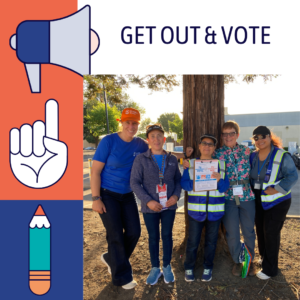 Get Out and Vote graphic with photo of Outreach team